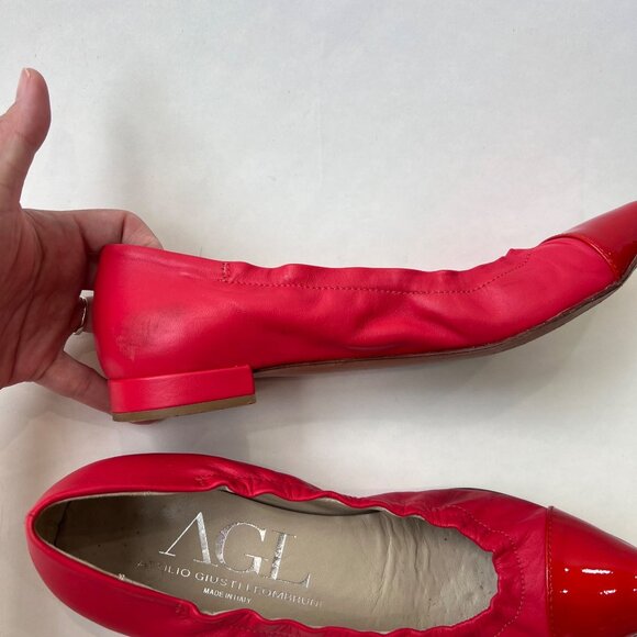 AGL pointed cap toes Red Leather Flats – Women’s Size 39 - Picture 4 of 7